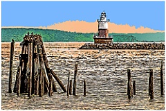 Birds Nesting Near Greens Ledge Light Tower in Connecticut - Illus.